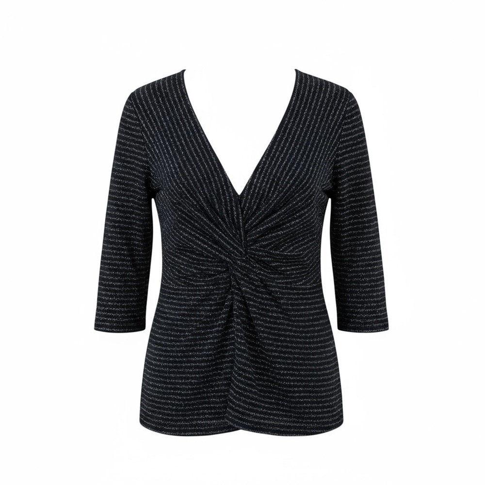 Connected Apparel Black and Silver V-Neck Blouse